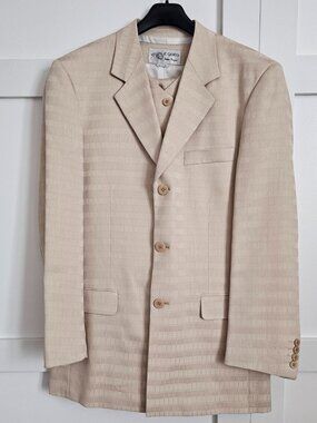 Il Canto Men’s Beige 3 Piece Suit Blazer Vest Pants 38R 30R